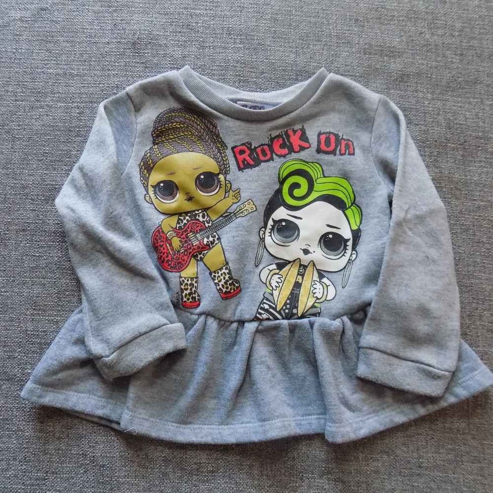 L.O.L. Surprise! Peplum Sweatshirt Girls Size 4 Grey Good Rock On Graphic